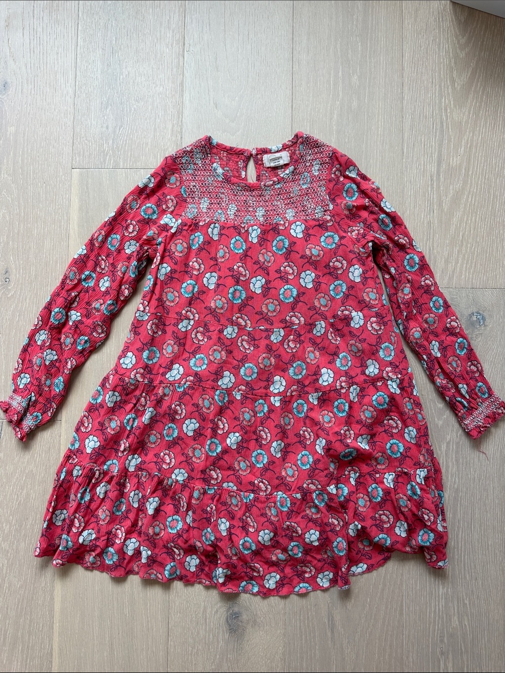 Peek Red Floral Long-Sleeve Smocked Dress